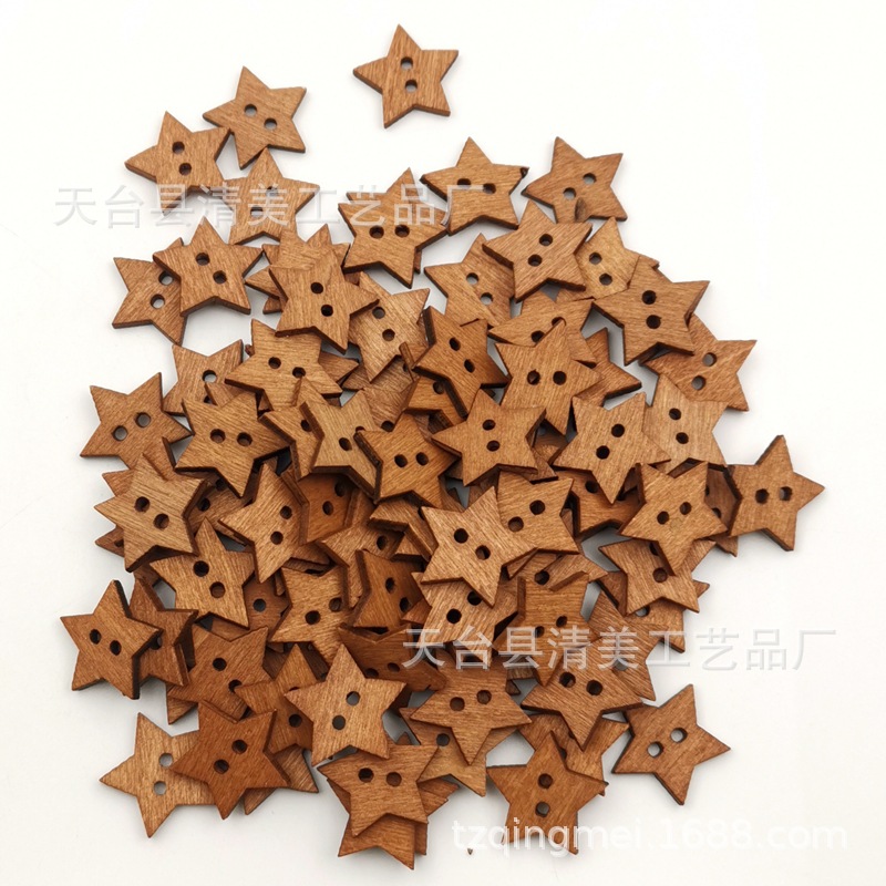 20mm retro estrella de cinco puntas de madera botón de madera decorativo retro estrella de cinco puntas botón de madera