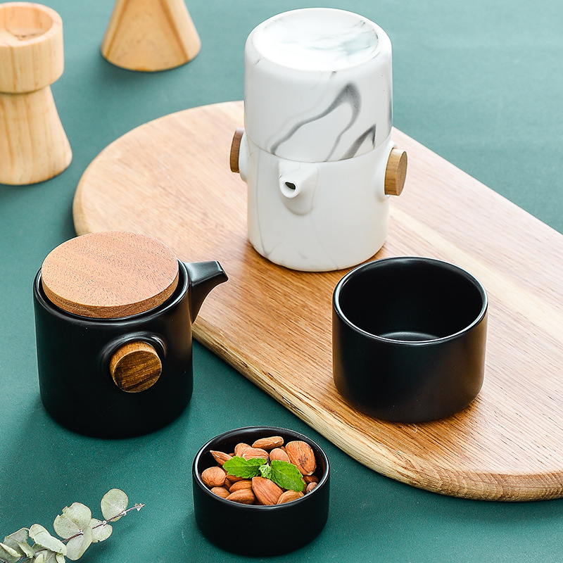 Juego de té de cerámica de Kung Fu portátil nórdico una olla dos tazas con bolsa de almacenamiento al aire libre juego de té de viaje personalización