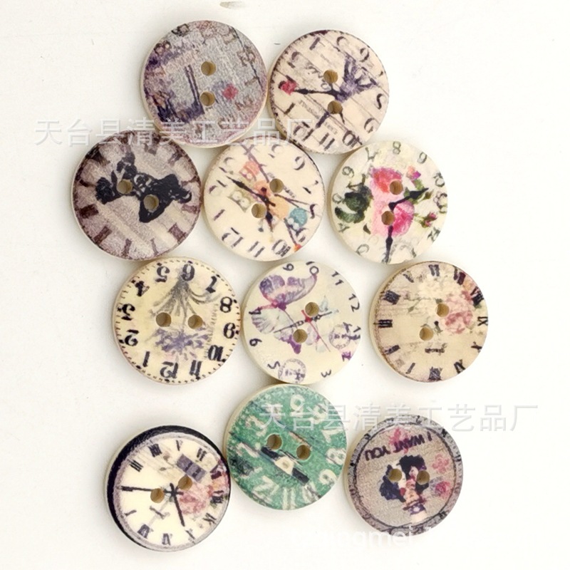 Reloj retro botones de madera 50 una bolsa de 2cm de diámetro para el comercio electrónico