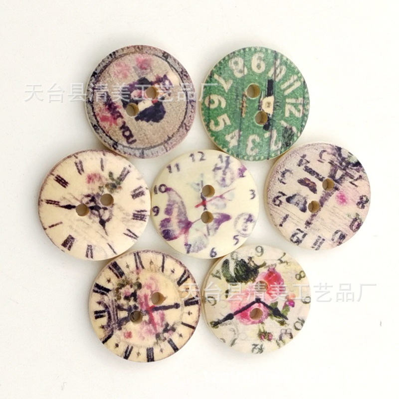 Reloj retro botones de madera 50 una bolsa de 2cm de diámetro para el comercio electrónico
