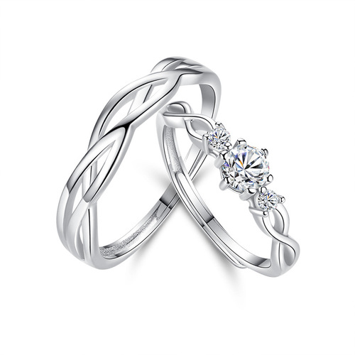 Love green silk couple rings sterling silver pair of men and women Korean version simple open pair ring simulated diamond ring ring delivery