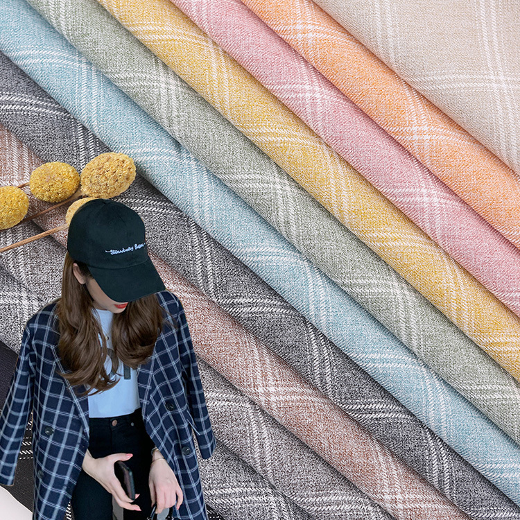 工厂现货梭织布TR色织弹力格子布春夏西装套装布料时尚连衣裙面料