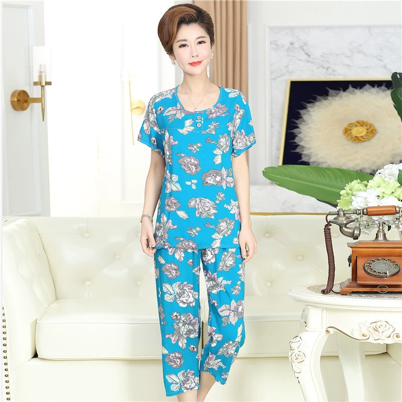 Pijama, set for elderly, with short sleeve, for middle age, plus size
