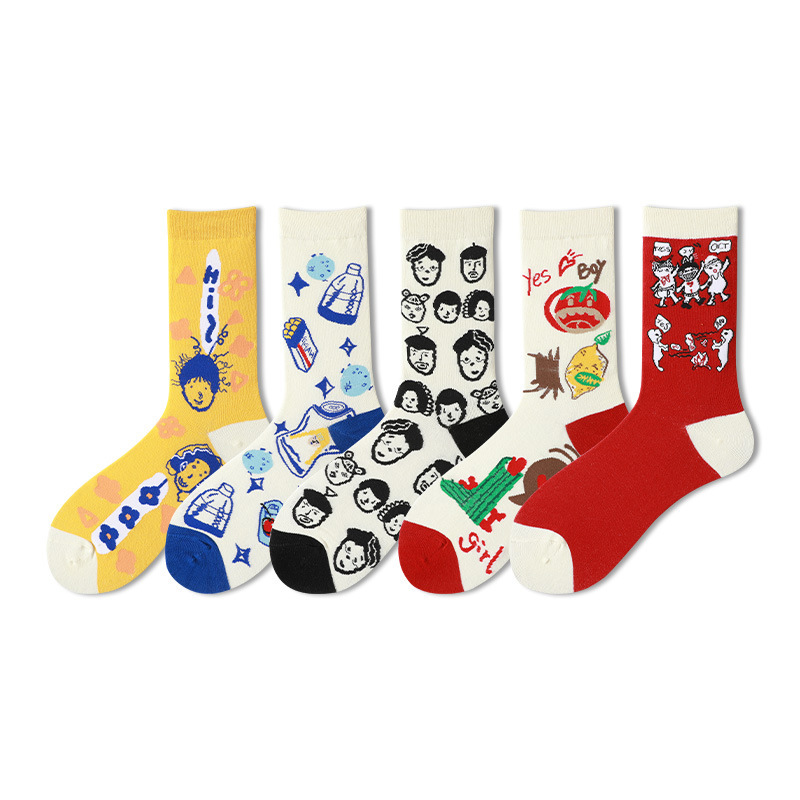 Socks Women's Trendy Ins Fun Cartoon Cool Creative Funny Men's Mid-length Socks South Korea Cute Trendy Spring and Summer Stockings