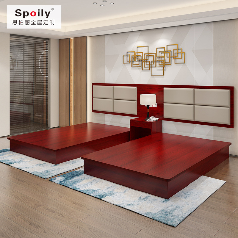 Changsha Hotel Bed Hotel Furniture Bed Customized Hotel Apartment Single Double Bed Room Rental Bed Standard Room Full Set