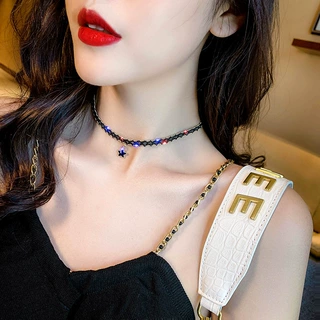 韩国性感锁骨链简约短款星星吊坠项链choker项圈颈带颈链女水晶