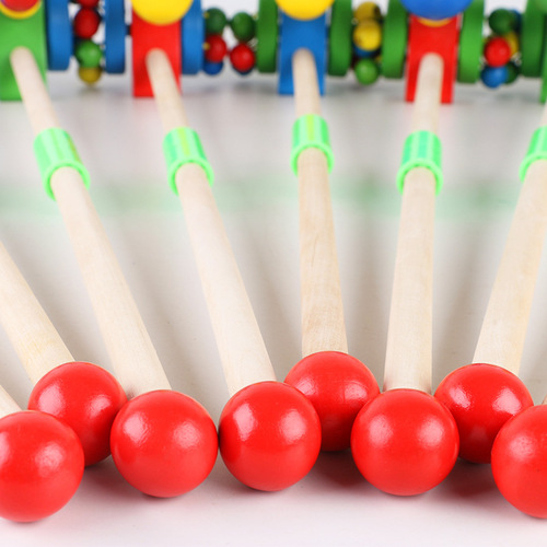 Children's wooden educational baby toddler pull trolley toy boy girl cartoon animal double pole push push