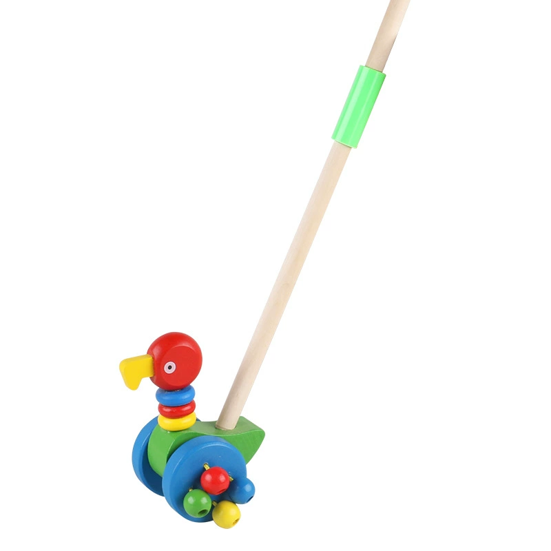 Wooden Push Trolley Toy, Cartoon Animal Finger-Push Walker for Toddlers, 41 cm, Multiple Designs