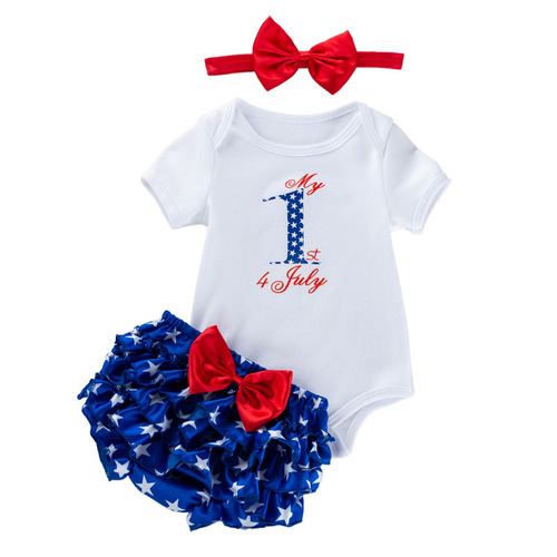 Cross-border  New US Independence Day Baby Clothing Cartoon Letter Halter Top Star PP Pants Set Wholesale