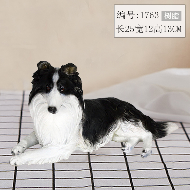 Simulación frontera cría de animales decoración resina collie perro modelo simulación perro decoración Scottish Border Pastor perro modelo de juguete