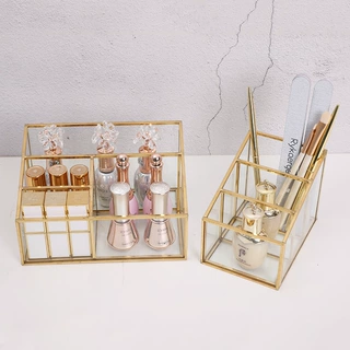 简约北欧创意家居桌面杂物遥控器置物盒轻奢欧式黄铜化妆品收纳盒