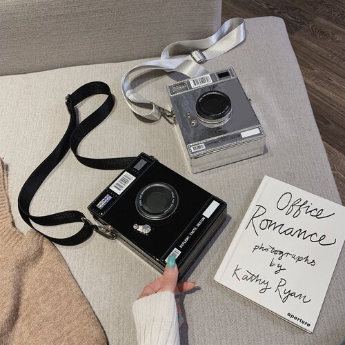 New  Korean style casual fashion personality creative wide shoulder strap camera small square bag simple fashion single shoulder crossbody