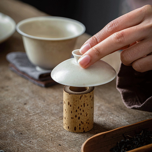 Old bamboo pot lid holder bamboo root lid set handmade iron pot holder purple sand pot lid stand pot holder tea set accessories factory direct sale