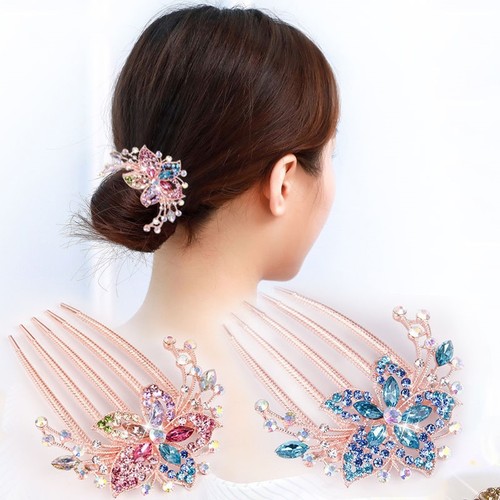 Insert comb plate hairpin clip hairpin hairpin hair accessories head flower hair comb crystal headdress alloy jewelry adult women's hair fork