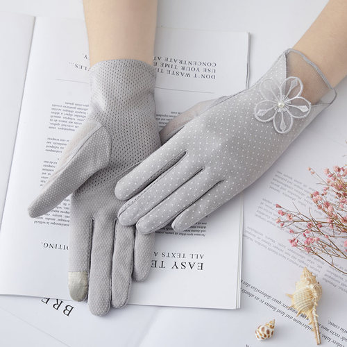 Factory direct sales women's thin summer non-slip touch screen gloves short pure cotton anti-UV elastic sun protection gloves