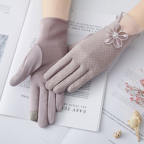 Factory direct sales women's thin summer non-slip touch screen gloves short pure cotton anti-UV elastic sun protection gloves