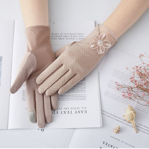 Factory direct sales women's thin summer non-slip touch screen gloves short pure cotton anti-UV elastic sun protection gloves