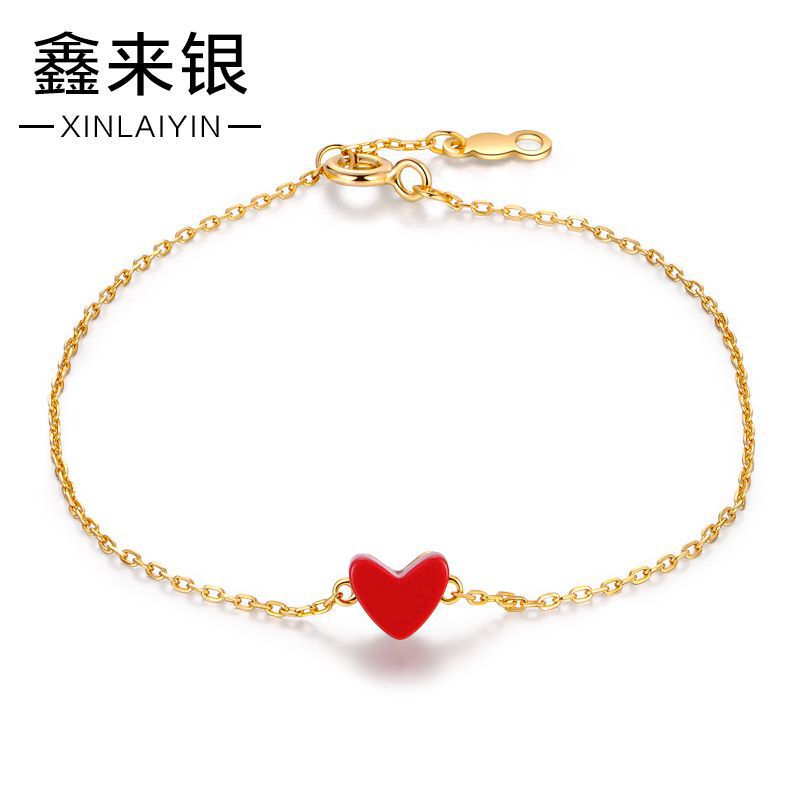 Silver Bracelet 18K Gold Plated Heart-Shaped Heart Bracelet Simple Ladies Japanese Small Red Heart S925 Silver Bracelet