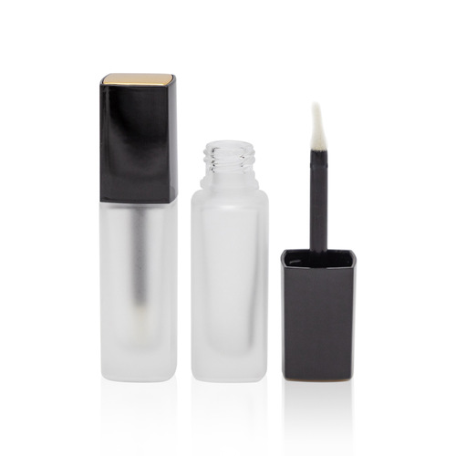 Wholesale empty lip glaze tube, empty glass tube with spray gold top and black cover, lip gloss bottle lip glaze tube