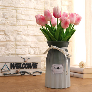 PU feel tulip single green plant artificial flower Nordic style living room decoration pieces tulip artificial flower wholesale