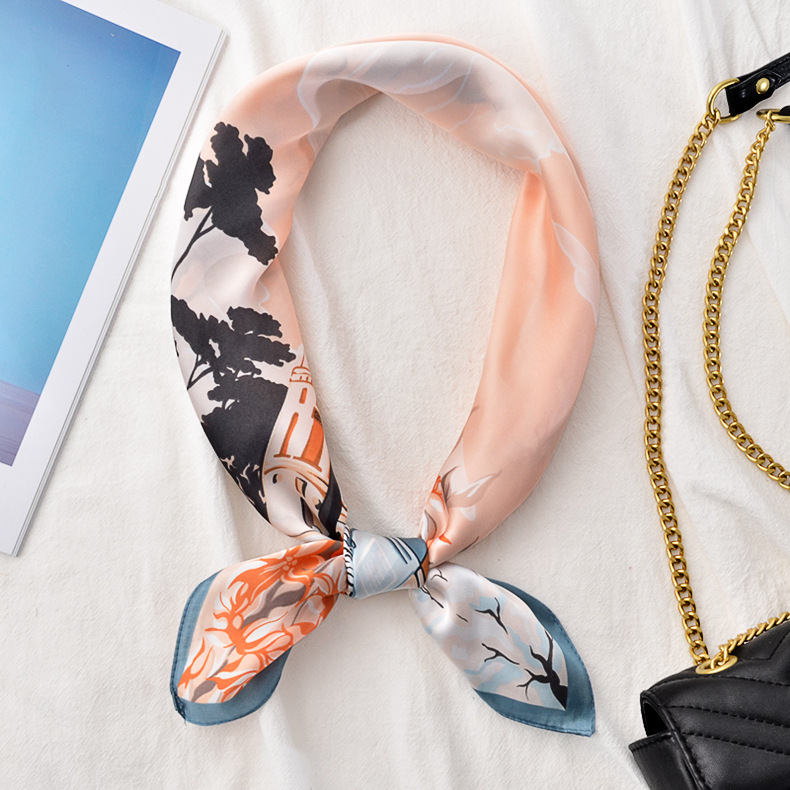 2020 nuevo estilo europeo y americano pequeña bufanda cuadrada 70 seda artificial ciudad cebra pequeña bufanda estilo occidental banda decorativa para el cabello