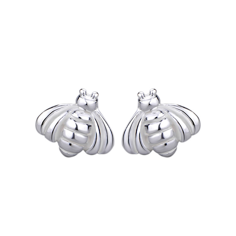 S925 plata esterlina nueva moda simple abeja Stud pendientes de las mujeres pequeño elegante Internet celebridad personalizada pendientes de estilo frío