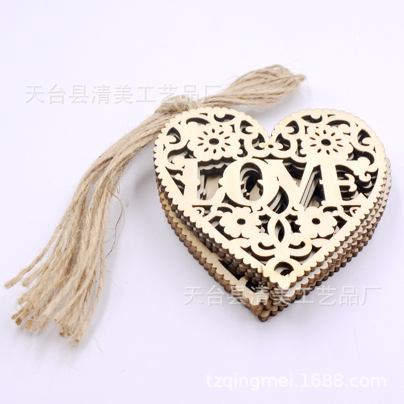 Boda troncos de madera amor amor colgante colgante Día de San Valentín decoración de madera accesorios de dibujos animados 10 piezas en un paquete