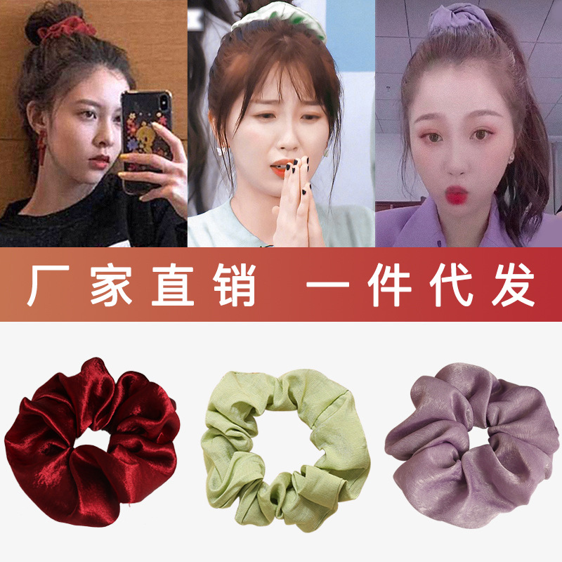 JK anillo de pelo de intestino grueso anillo de intestino grueso de cerdo ins simple Plaid grasa salchicha cabeza cuerda retro francés satén brandy accesorios para el cabello