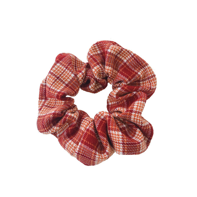 JK anillo de pelo de intestino grueso anillo de intestino grueso de cerdo ins simple Plaid grasa salchicha cabeza cuerda retro francés satén brandy accesorios para el cabello