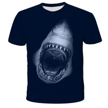 夏款 T恤个性宽松圆领大白鲨鱼短袖3D 数码印花T恤时尚男女情侣装