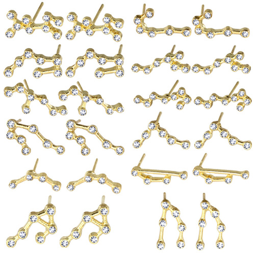 Amazon Wish cross-border exclusive diamond zodiac sign earrings set with diamond 12 zodiac signs European and American card earrings
