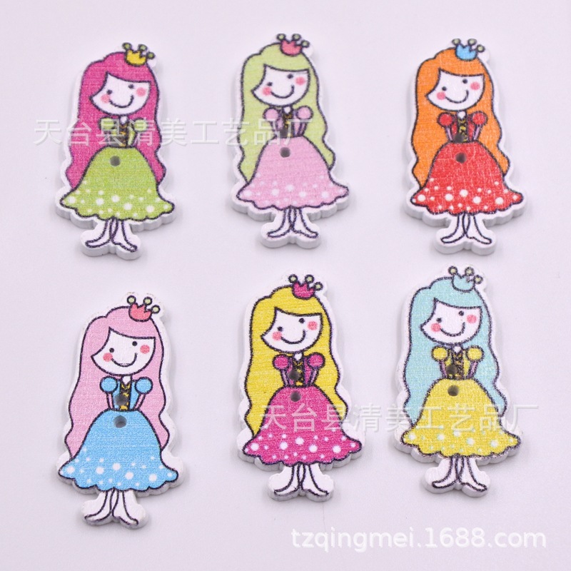 23*35mm fondo blanco pintado princesita de pelo largo decoración de madera color princesita de pelo largo 50 un paquete