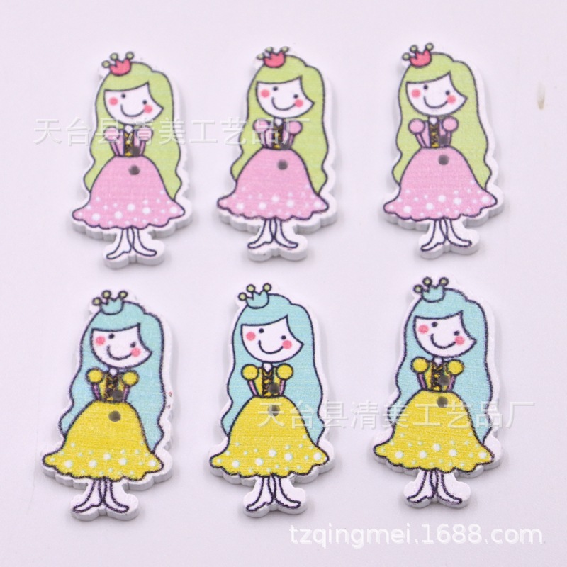 23*35mm fondo blanco pintado princesita de pelo largo decoración de madera color princesita de pelo largo 50 un paquete