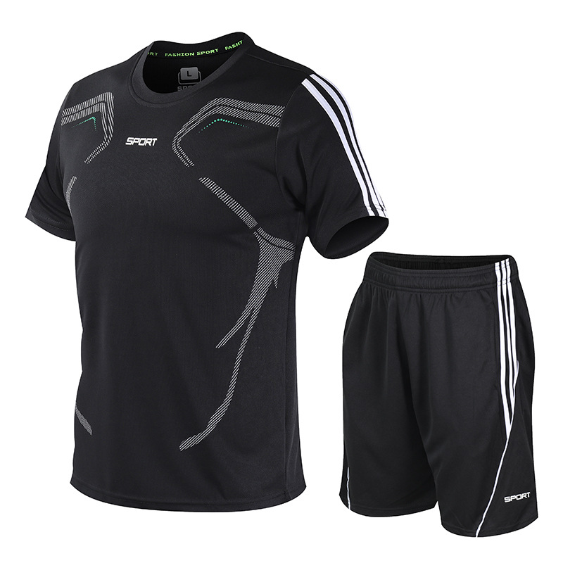 Traje deportivo de verano para hombres ropa deportiva de talla grande pantalones cortos de manga corta de seda de hielo traje de dos piezas ropa de fitness para correr