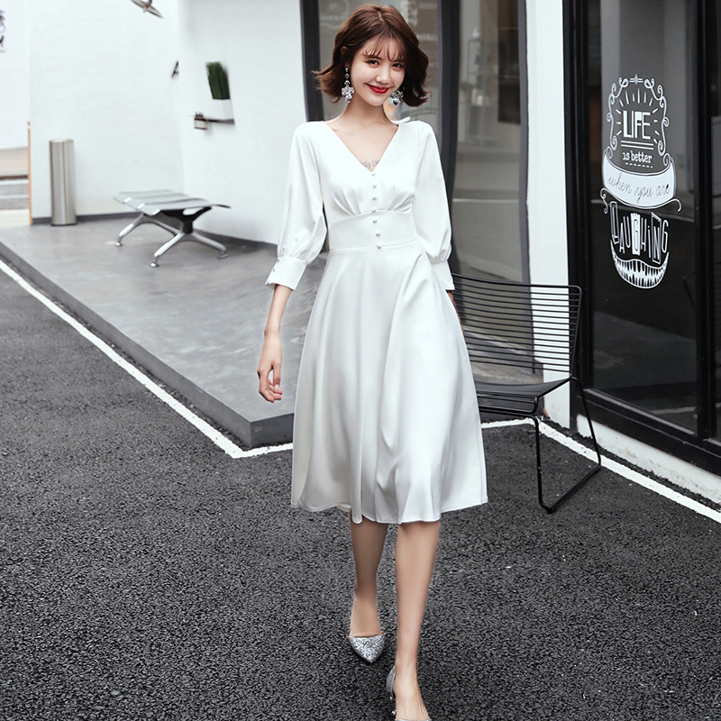 Vestido de noche blanco para mujer, nuevo estilo 2026, aura regale, elegante vestido de satén apto para uso diario y banquetes, estilo francés. image 8