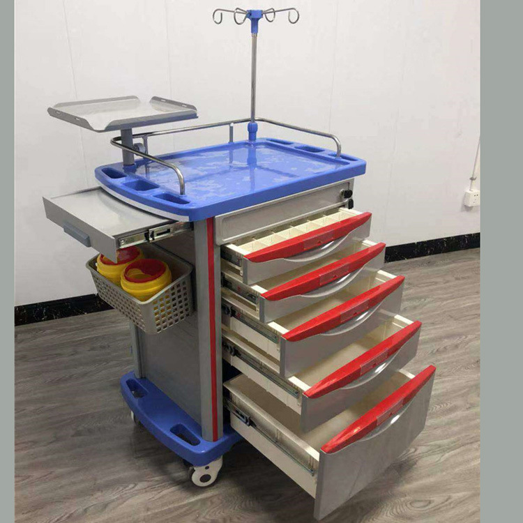 ABS医用推车多抽屉多功能抢救治疗车双开门急救小推车不锈钢推车