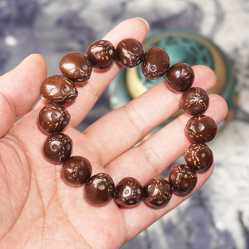 Handmade Aesthetic Spun Golden Rat Bead Bracelet with High Polished Natural Seeds, Exquisite Craftsmanship, Perfect for Collection and Play