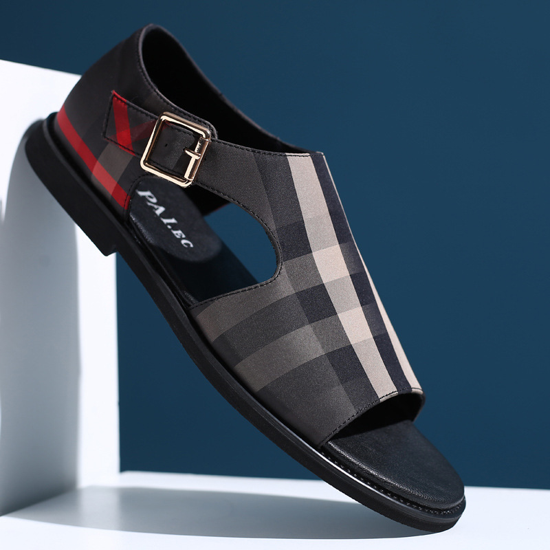 Summer British-Style Plaid Sandals Men's Beach Shoes Men's Sandals Large Size Men's Shoes 47 48 Rubber Sole Extra Large Size Summer British-Style Plaid Sandals Men's Beach Shoes Men's Sandals Large Size Men's Shoes 47 48 Rubber Sole Extra Large Size