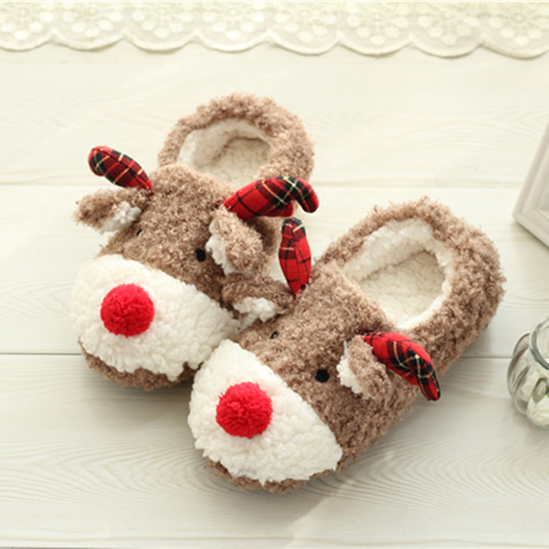 Foreign Trade Slippers for Women in Winter Christmas Cute Plush Handmade Home Slippers with Soles and Non-Slip Pure Cotton Confinement Shoes