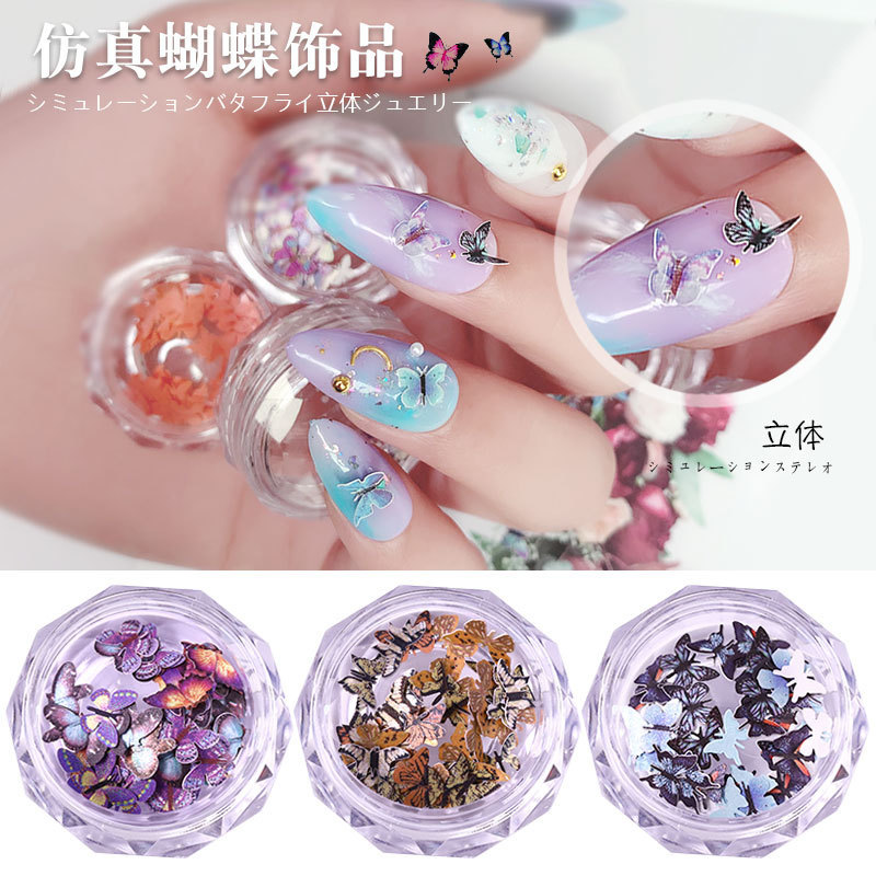 Cross-border Hot Nail Art Wood Pulp Pieces Butterfly Ins Style Little Red Book Same Style Pure Handmade Three-dimensional Mini Nail Art Butterfly