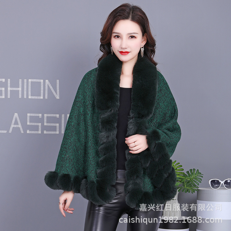 2025 nueva capa exterior, piel de imitación, chaqueta de chal de punto al por mayor, lana de felpa de estilo de mujer europea y americana