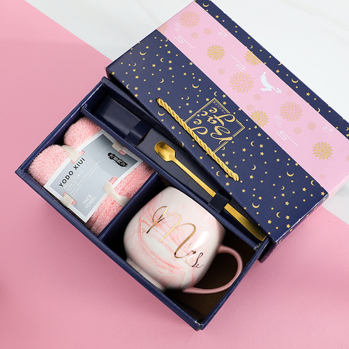 Marbled ceramic mugs for couples, Amazon ceramic mug gift box, wedding gift cup and spoon