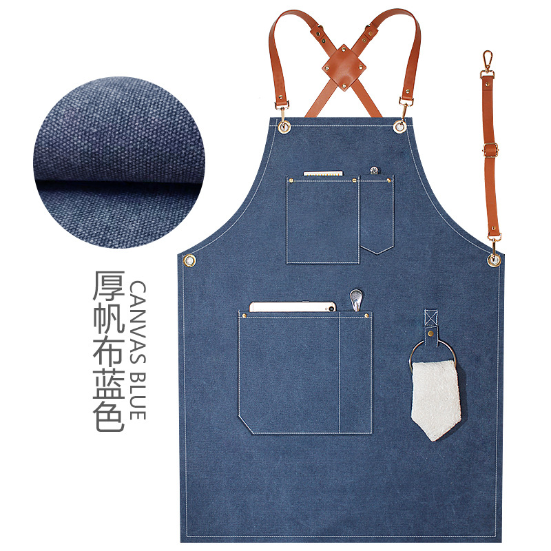 Anillo colgante delantal creativo logotipo personalizado restaurante leche té cafetería panadería ropa de trabajo grueso lienzo delantal al por mayor