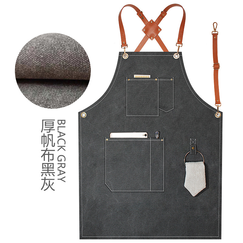 Anillo colgante delantal creativo logotipo personalizado restaurante leche té cafetería panadería ropa de trabajo grueso lienzo delantal al por mayor