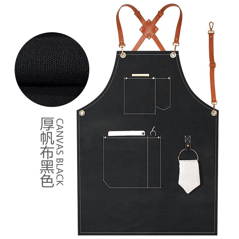 Anillo colgante delantal creativo logotipo personalizado restaurante leche té cafetería panadería ropa de trabajo grueso lienzo delantal al por mayor