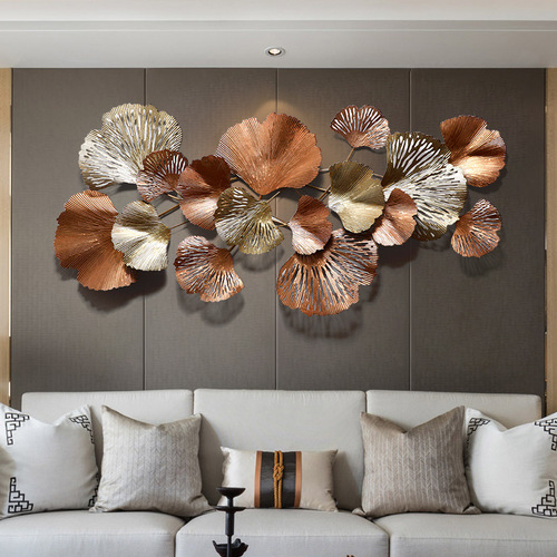 Disassembly and assembly of new Chinese style iron art ginkgo leaf light luxury living room background wall hanging bedroom wall hanging modern three-dimensional pendant
