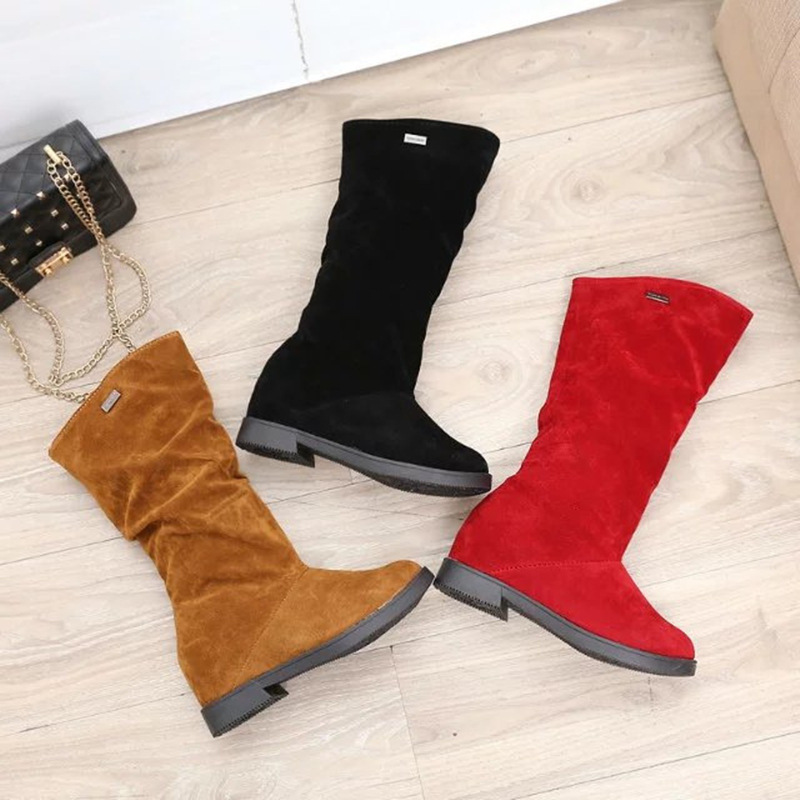 Lente nieuwe matte halfhoge laarzen en fleece verdikte korte laarzen platte dames enkellaars dameslaarzen_voghion.com