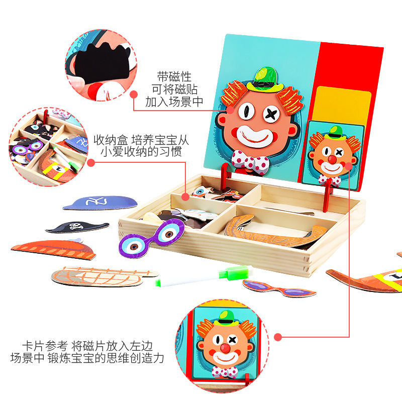 Bebé desarrollo de inteligencia rompecabezas de madera magnética para niños personaje facial características pegatinas magnéticas educación temprana juguetes educativos