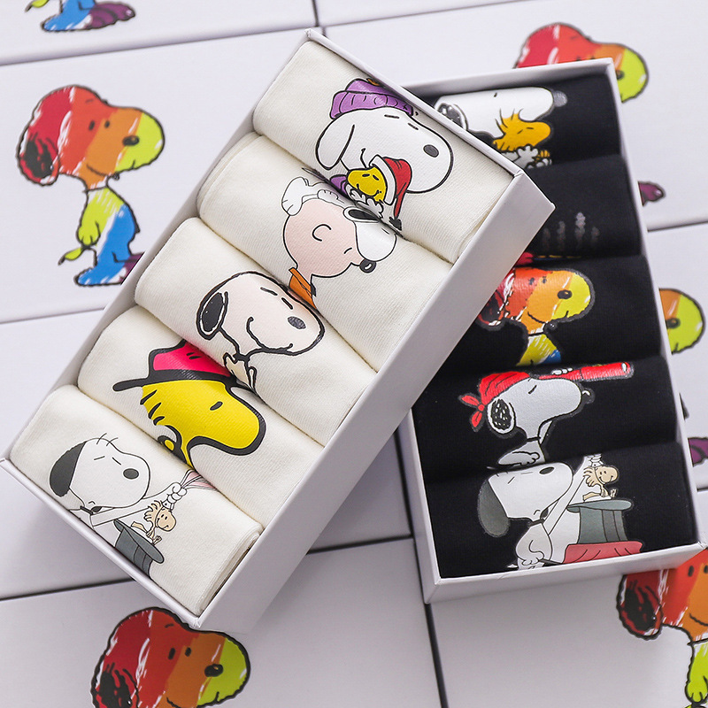 Snoopy gift box printed low-cut socks spring and summer socks women's combed cotton Korean-style ins cute cartoon boat Socks