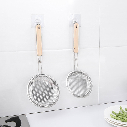 Household stainless steel colander, small hole frying spoon, wooden handle, filter drain, multi-specification, hanging oil grid